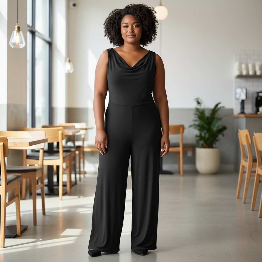 Yumi‎ Kim Womens 3X Black Sleeveless Cowl Neck Wide Leg Jumpsuit Plus Size